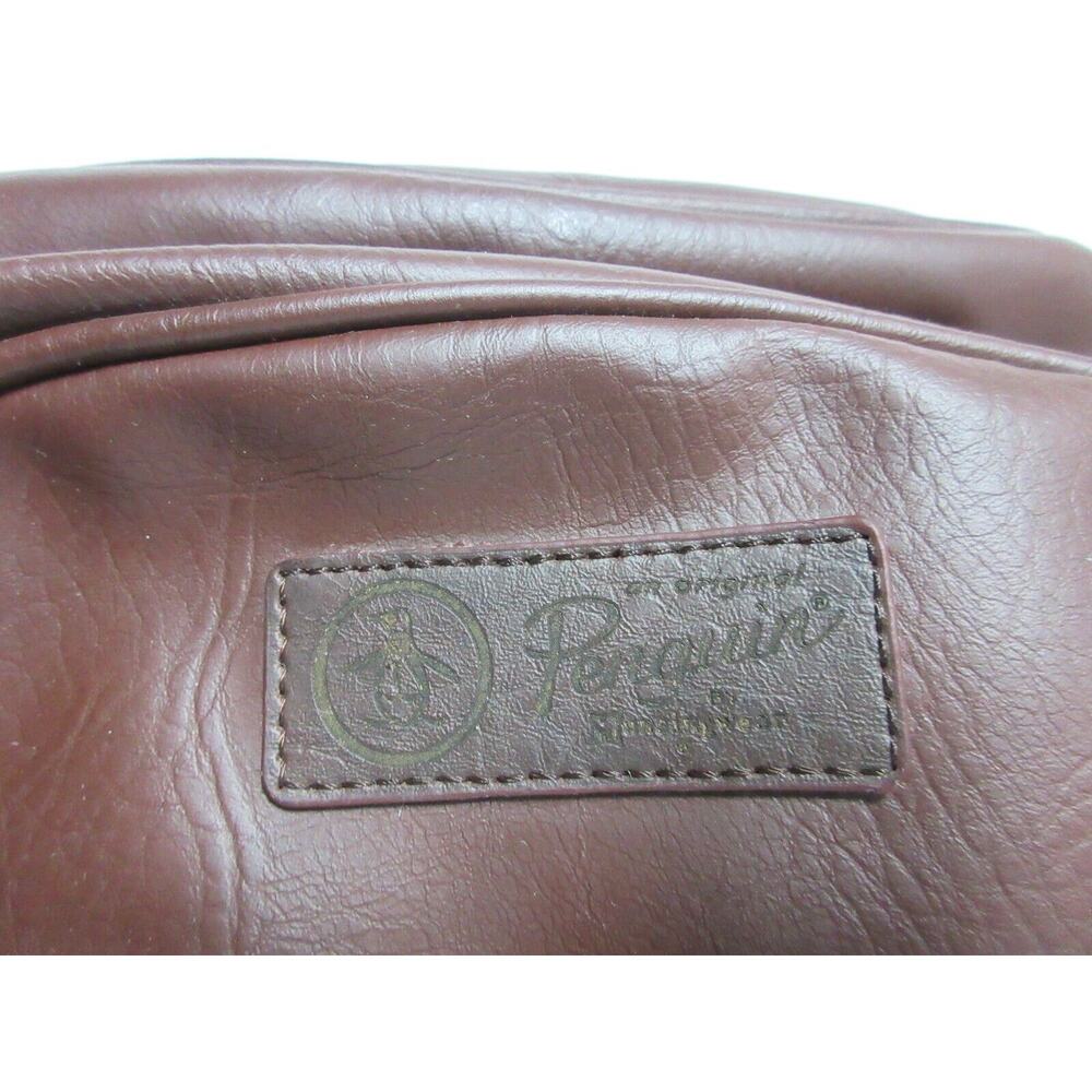 Penguin by Munsingwear Toiletries Travel Bag in Faux Leather Brown Side Handle - Picture 2 of 6